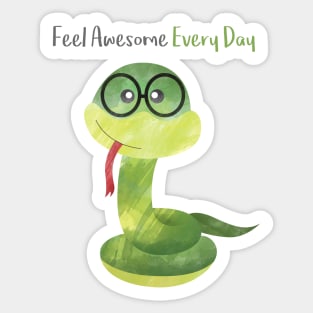 Feel Awesome Everyday - Cute Green Healthy Snake Sticker